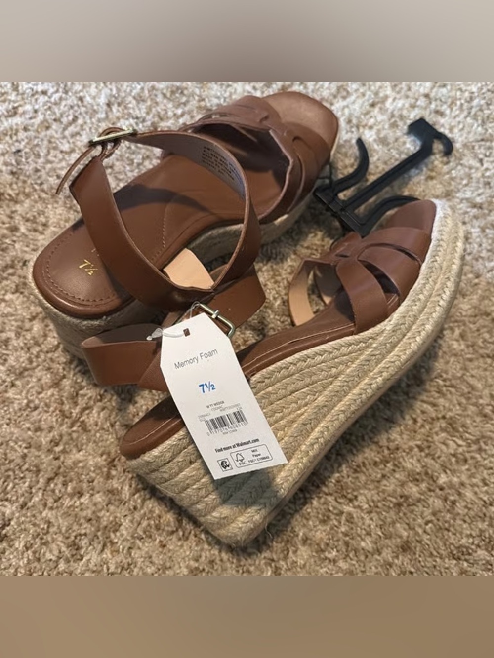 Time and Tru Brown Espadrille Wedge Sandals with Ankle Strap